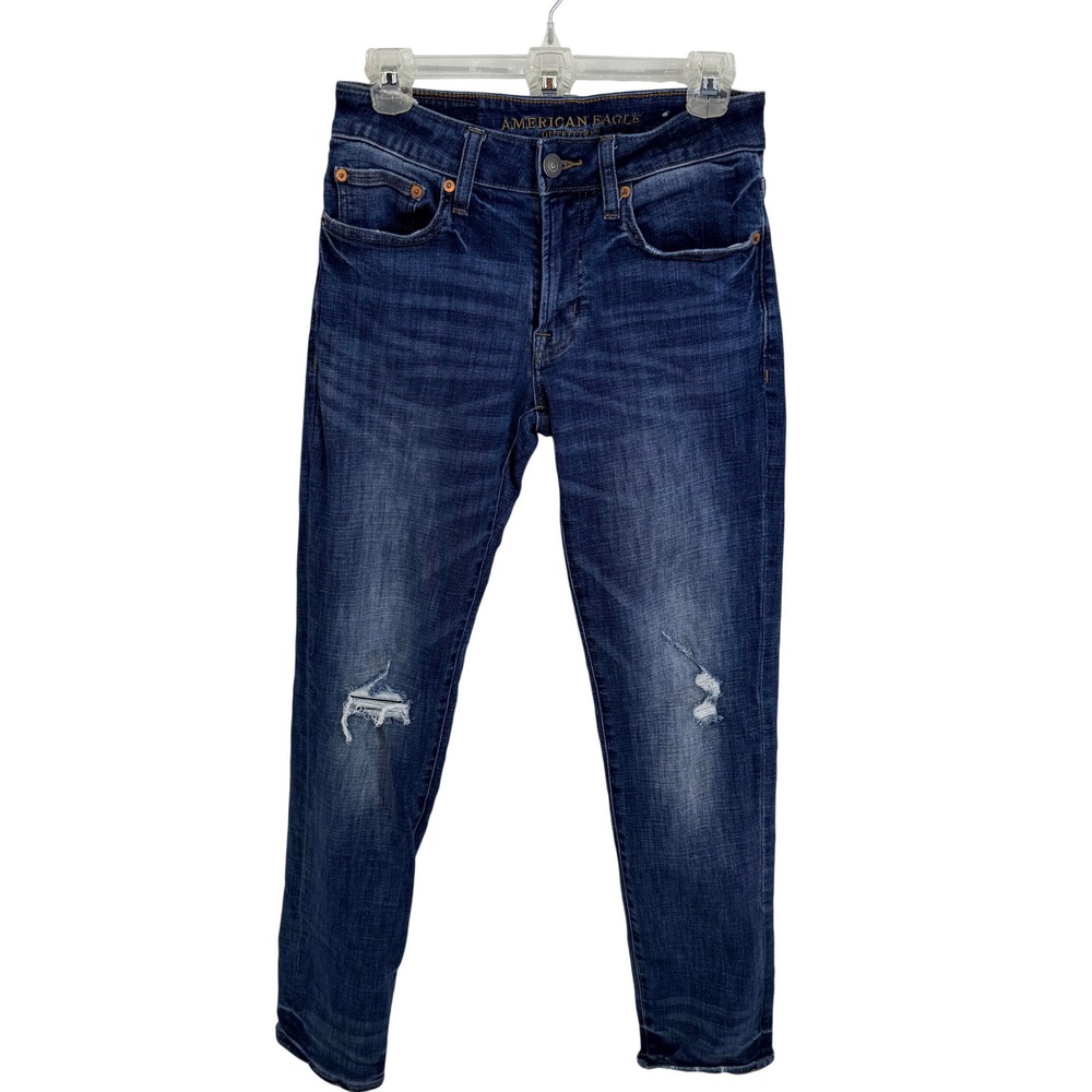 American‎ Eagle Slim Straight Jeans Womens 28x32 Dark Wash Distressed Denim